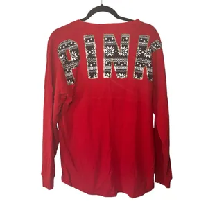 PINK - Victoria's Secret VS Pink Red Fair Isle Sequin Varsity Crew thumbnail 4