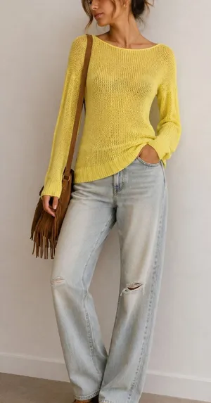 Madewell Wallace Yellow Open Knit Pullover Sweater Womens XS Sheer Florescent thumbnail 1
