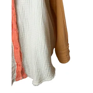 Aerie‎ Gauzy Coverup Shirt Women Small Mango White Colorblock Cotton Oversized thumbnail 7