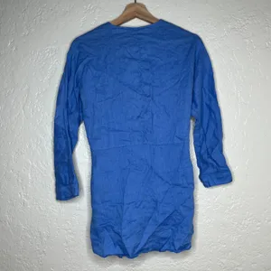 Zara Women Blue 100% Linen Tie Front Blazer Jacket V-Neck Long Sleeve Size Small thumbnail 2