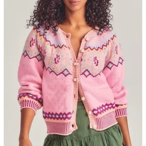 LOVESHACKFANCY S Small Honeypie Boyfriend Cardigan Sweater Pearl Buttons PInk thumbnail 1