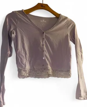 Hollister light purple Lace-Hem Long Sleeve Button Cardigan thumbnail 1