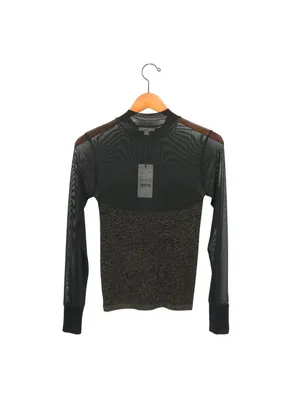 NWT A Loves A Black Gold Metallic Knit Sheer Illusion Mesh Long Sleeve Top M thumbnail 5