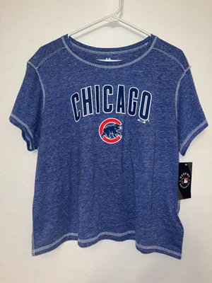 NWT Majestic Chicago Cubs Cropped Tee Blue MLB Shirt Size 2XL thumbnail 1