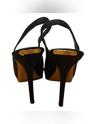 Christian Dior Black Satin Peep Toe Slingback Platform Heels Women Size 37 thumbnail 6