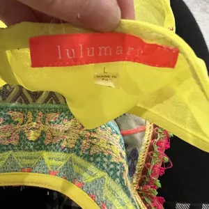 Lulumari Women's Yellow Embroidered Sleeveless Tank‎ Top Size Large L thumbnail 4