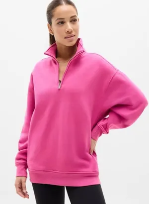 New Athleta S Forever Fleece 1/4 Zip Sweatshirt Jewel Pink Small thumbnail 1
