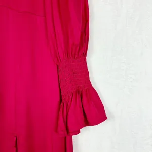 Karlie Solid Smock Neck Midi Dress Size Medium Pink Magenta NEW Satin Thigh Slit thumbnail 8