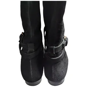 Bettye Muller Anthropologie Black Suede Fold Top Over the Knee Flat Boots 37.5 7 thumbnail 3