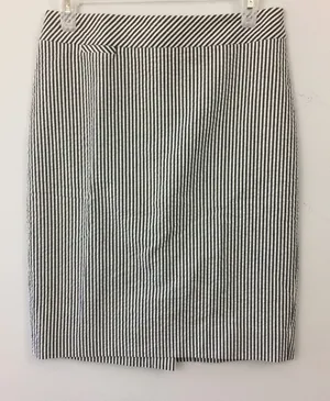 J. Crew Factory NWT $85 The Pencil Skirt in Navy & White Stripe Searsucker Sz 2 thumbnail 1