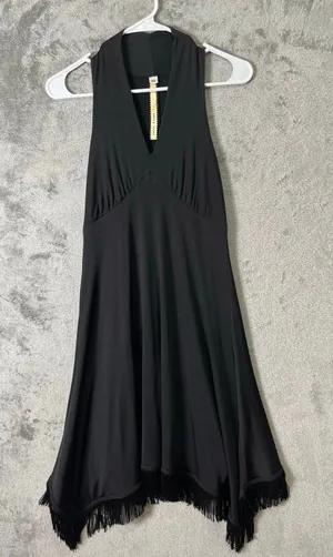 Uncle Frank Black Halter Fringe Dress‎ Y2K Grunge Indie Sleaze Party Girl XS NEW thumbnail 1