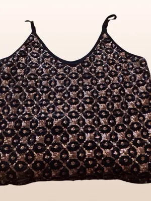Shyanne Gold Sequin Top Black Tank Adjustable Straps Women's Medium thumbnail 5