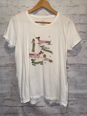 J. Crew Festive winter Dachshund Graphic Tee Medium short sleeve doxi thumbnail 1