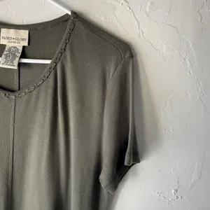 Faded Glory Dress Vintage 90s Large Green Moss Maxi‎ Short Slv Knit Cottage thumbnail 3