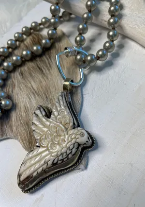 Handcrafted Tibetan Bone Dove On Navajo Pearl Necklace thumbnail 3