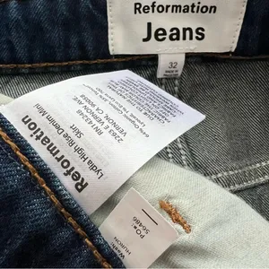 Reformation Lydia High Rise Denim Mini Skirt dark wash blue 32 thumbnail 4