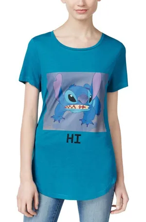 NWT Disney Juniors Stitch Graphic Tunic T-Shirt Top Blue M thumbnail 1