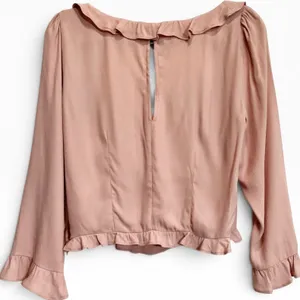 Reformation Pink Ruffle Square Neck‎ Blouse Long Sleeve Side Zip Top 12 / L thumbnail 5