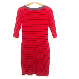 Tommy Hilfiger Boatneck Striped Red Denim Stretch Knit Dress Xs thumbnail 4