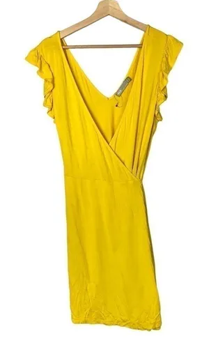 ASOS Yellow Wrap Frill‎ Sleeve Mini Sundress 14 thumbnail 1