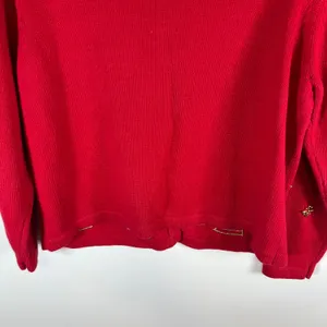 All Points Red Christmas Cardigan Sweater‎ Gold Bells Beaded Snowflakes Large thumbnail 8