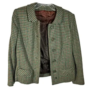 Vintage‎ 80's Wool Women's Green Plaid Jacket Preppy thumbnail 1