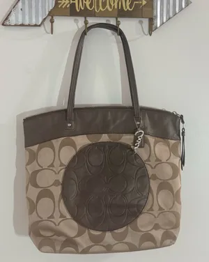 Coach Tan and Brown Signature Tote with Leather Trim thumbnail 1