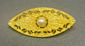 2.5" Gold Tone Evil Eye Brooch Pearl Center Filigree Vintage Style thumbnail 1
