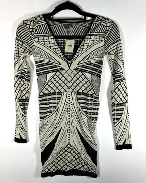 NWT Intimately Free People Mini Dress Size M/L Cream‎ Black Print Stretch Boho thumbnail 1