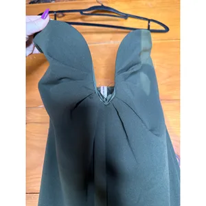 NWT Lulus Thula Dark Olive Cutout U-Bar Column Maxi Dress Strapless Gala Size L thumbnail 5