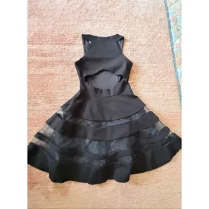 Parker $330 MSRP Black Mesh Cutout Fit & Flare Conner Party Dress Size Small thumbnail 8