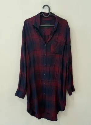 Rails Long Sleeve Plaid Button Front Shirt Dress in Red and Black SZ S 1991 thumbnail 6