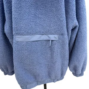 Free People Fuzzy Was She Pullover Blue‎ Sherpa Fleece Hoodie Womens Small thumbnail 13