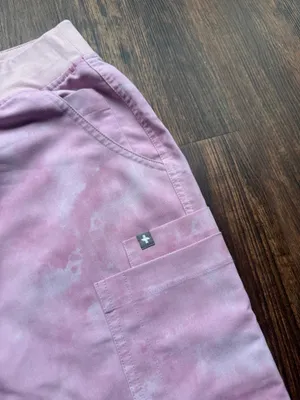 FIGS Women’s Marbled Rose Pink Yola Yoga Skinny Scrub Pants Hospital- Size LP thumbnail 7
