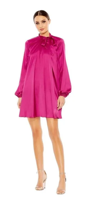 Mac Duggal NEW Size 8 Pink Magenta Long Sleeve Satin Cocktail Mini Dress 55968 thumbnail 1
