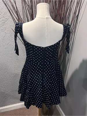 🌼Megan Maroney Navy Blue Polka Dot Off The Shoulder Dress🌼 thumbnail 5
