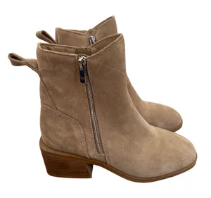 Steve Madden Ruthy Tan Suede Ankle Boots Block Heel Side Zip Size 7 thumbnail 1