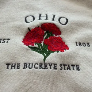 Ohio The Buckeye State Embroidered Cream Crewneck Sweatshirt Womens XL thumbnail 4