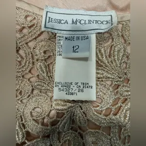 Vintage Jessica McClintock Dress Women's 12 Gold Lace Eyelet Metallic Sleeveless thumbnail 3