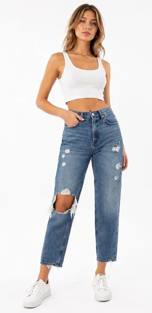 Abercrombie & Fitch Mom Jean High Rise Distressed Medium Wash Blue 31 12 thumbnail 1