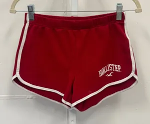 Hollister Womens High Rise Dolphin Shorts Red White Athletic Logo XS Sporty thumbnail 1