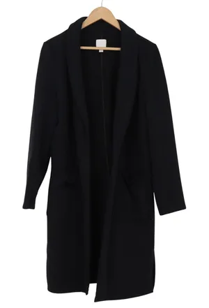 14th & Union Coat Women M Longline Open Front Shawl Collar Black Fleece Exc thumbnail 1