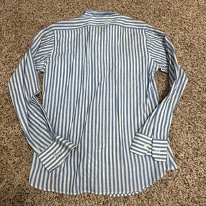 Vintage Izod Lacoste Blue White Striped Button Down Shirt Womens 12 Preppy Logo thumbnail 4