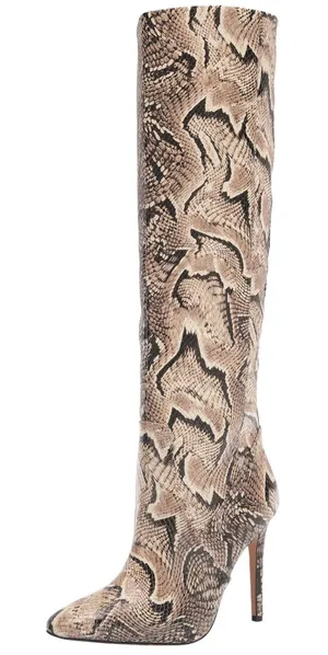 Vince Camuto Knee High Boots Leather Fendel Snake Print Stiletto‎ Heel NEW thumbnail 1