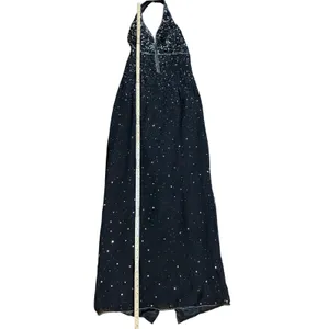 Scala Black Halter Beaded Sequin Maxi Formal Gown Sz L‎ thumbnail 9