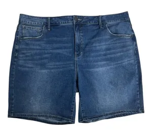 Terra & Sky Blue Denim High-Ruse Women Bermuda Plus Size 22W Cotton Stretch thumbnail 1