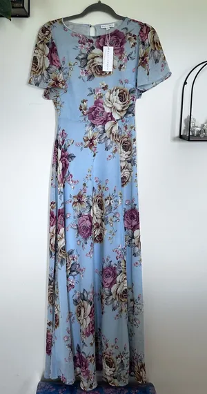 NWT Baltic Born Naomi Short Sleeve Blue Multi Floral Print‎ Maxi Dress Size XS thumbnail 1