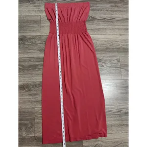 Lark + Grey Maxi Dress S/M Pink Strapless Smocked‎ Waist Rose Tube Summer Beach thumbnail 8