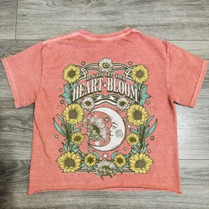 Tree Hugger Nation Moon Star Graphic‎ Cropped T Shirt Coral Pink Boho Size S thumbnail 2
