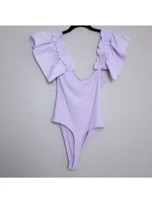 NWT Le Lis Ruffle Tank Ribbed Knit Sleeveless Bodysuit L Lavender Buckle thumbnail 9